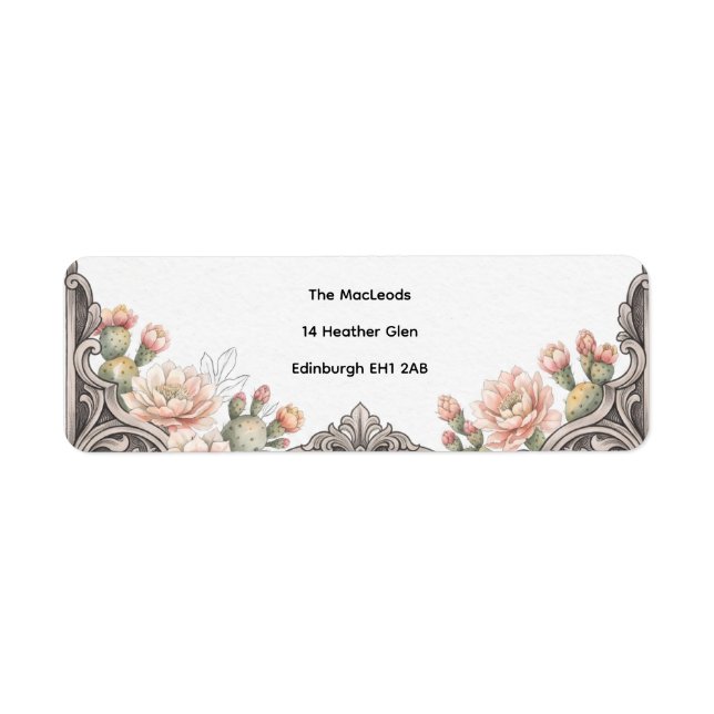 Blush Succulent Scrollwork Return Address Labels (Front)