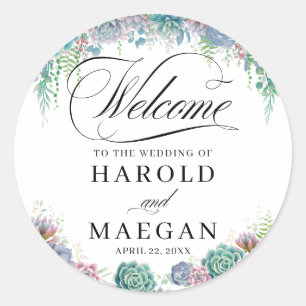Blush Succulent  Wedding Classic Round Sticker