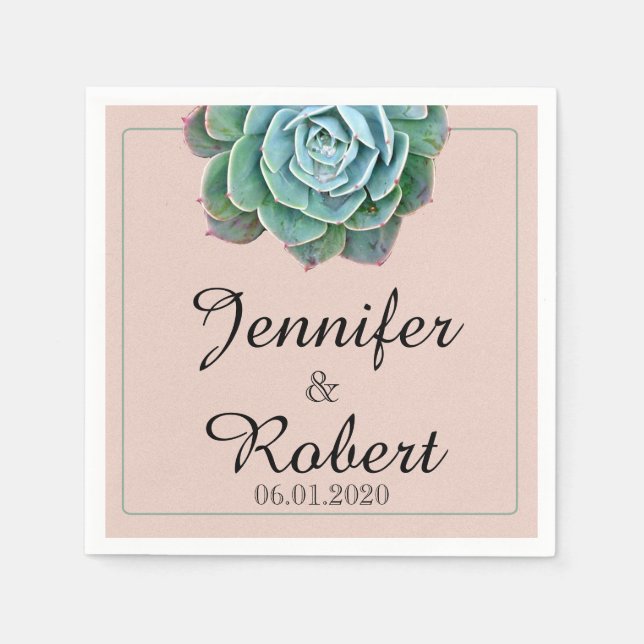 Blush Succulent Wedding Napkin (Front)