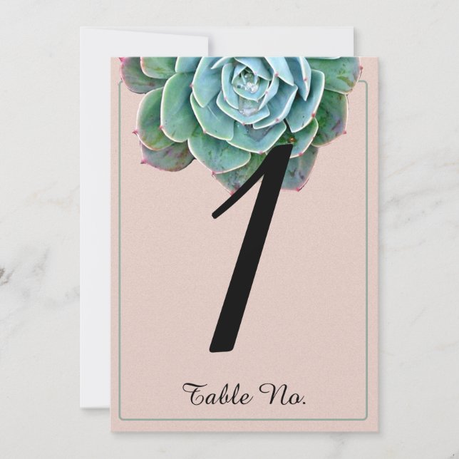 Blush Succulent Wedding Table Number (Front)