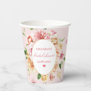Blush Summer Floral Romantic Bridal Shower Paper C Paper Cups