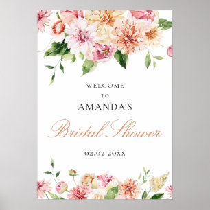 Blush Summer Floral Romantic Bridal Shower Welcome Poster