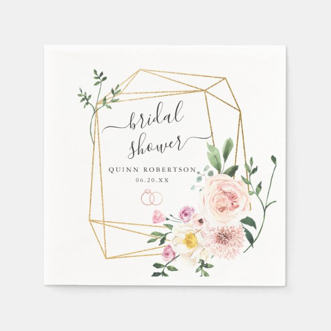 Blush Summer Florals Bridal Shower Personalised Napkin (Front)
