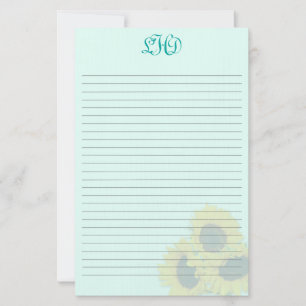Blush Sunflowers Lined Monogram Writing Paper