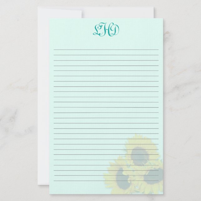 Blush Sunflowers Lined Monogram Writing Paper (Front)
