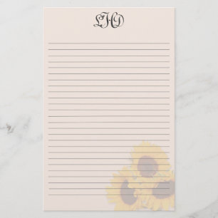 Blush Sunflowers Lined Monogram Writing Paper