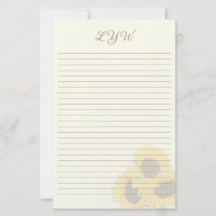 Blush Sunflowers Lined Monogram Writing Paper