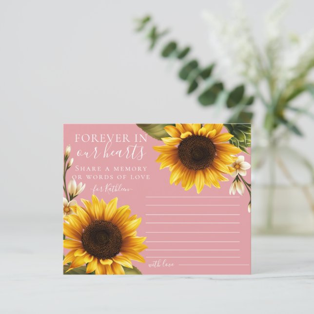 Blush Sunflowers Share a Memory Attendance Card (Standing Front)