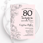 Blush Surprise 80th Birthday Party Invitation<br><div class="desc">Blush pink and white floral surprise 80th birthday party invitation. Elegant modern design featuring botanical accents and typography script font. Simple floral invite card perfect for a stylish female surprise bday celebration. Can be customised to any age. Printed Zazzle invitations or instant download digital printable template.</div>