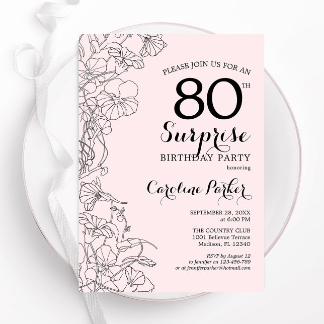 Blush Surprise 80th Birthday Party Invitation (Creator Uploaded)