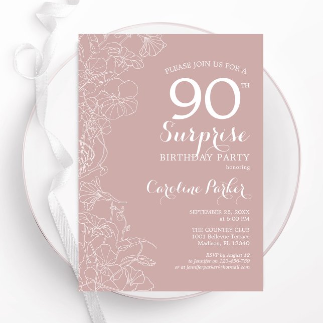 Blush Surprise 90th Birthday Party Invitation (Creator Uploaded)