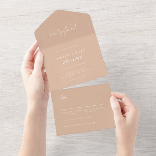 Blush Tan Elegant Minimalist Tear Off Wedding  All In One Invitation
