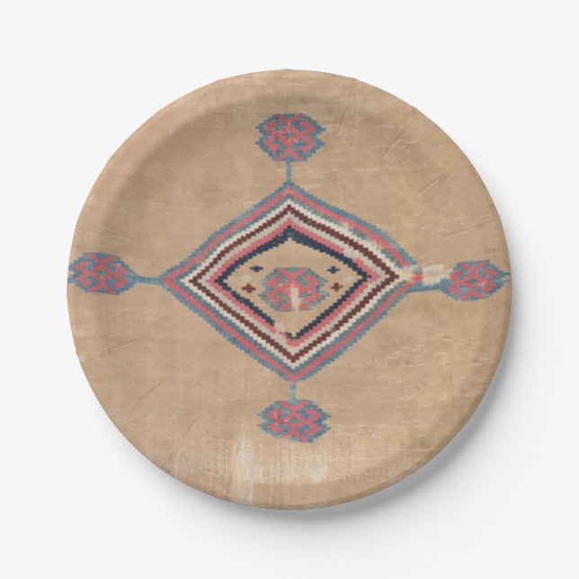 Blush Tan Pink Medallion Baby Blue Cowboy  Paper Plate (Front)
