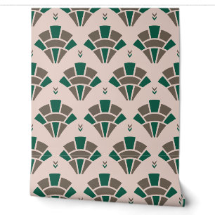 Blush, Taupe and Emerald 1920s Art Deco Arch Fan Wallpaper