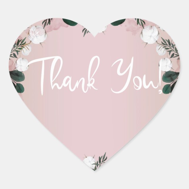 Blush Taupe Cotton Floral Greenery Rustic Wedding Heart Sticker (Front)