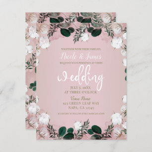 Blush Taupe Cotton Floral Greenery Rustic Wedding Invitation
