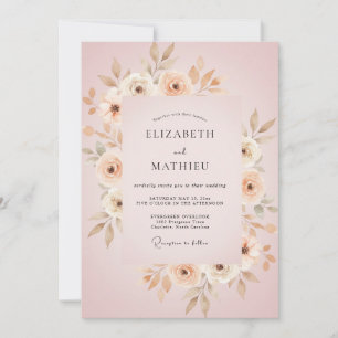 Blush Taupe Leaf Wedding Invitation