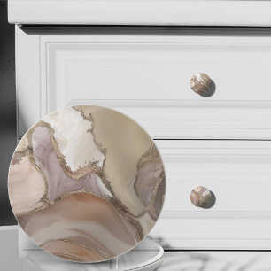 Blush Taupe liquid marble and gold Ceramic Knob