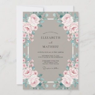 Blush Taupe Peony Wedding Invitation