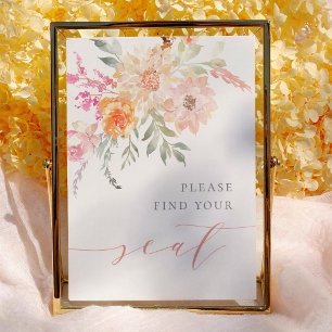 Blush Teal Floral Please Find Your Seat Sign