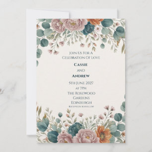 Blush Teal Floral Wedding Invitation