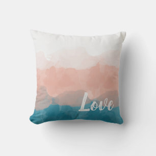 Blush Teal Love Watercolor Cushion