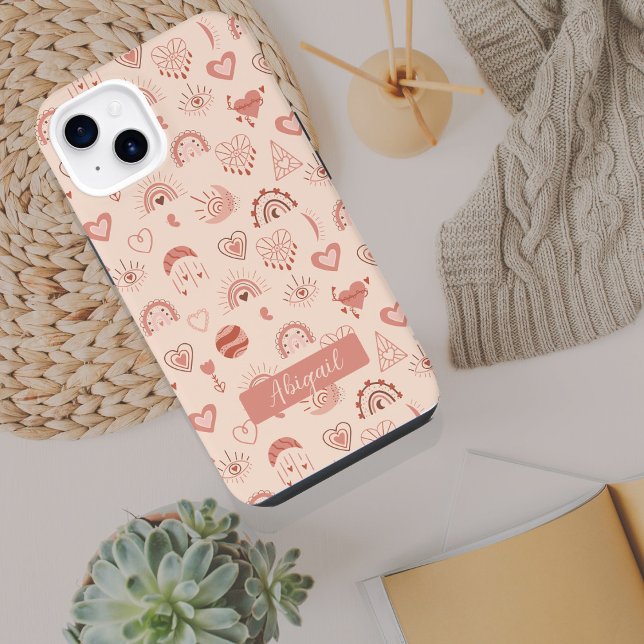 Blush | Terracotta Boho Heart Themed Pattern Name iPhone Case (Creator Uploaded)