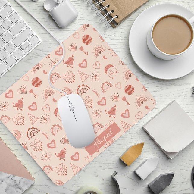 Blush | Terracotta Boho Heart Themed Pattern Name  Mouse Mat (Creator Uploaded)