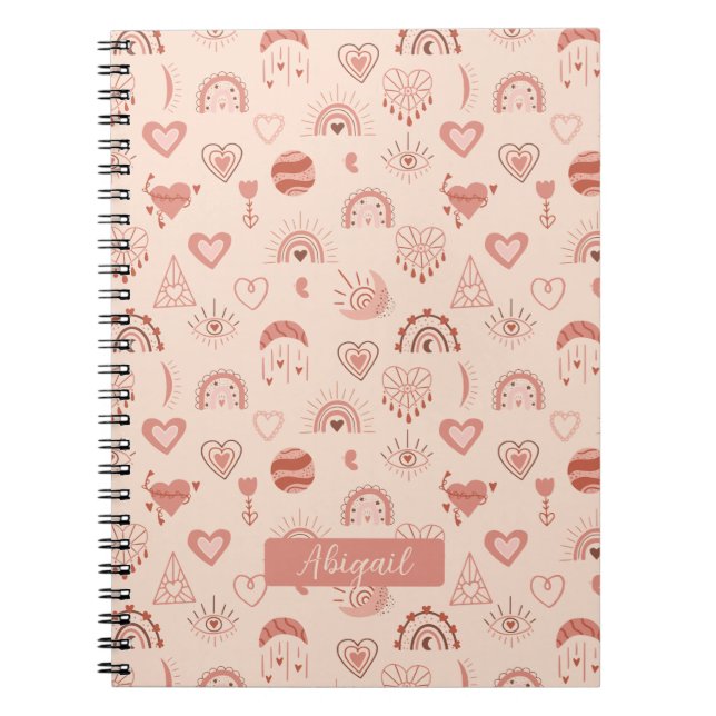 Blush | Terracotta Boho Heart Themed Pattern Name  Notebook (Front)