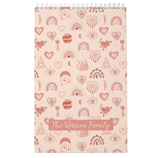 Blush | Terracotta Boho Heart Themed Pattern Photo Calendar (Cover)