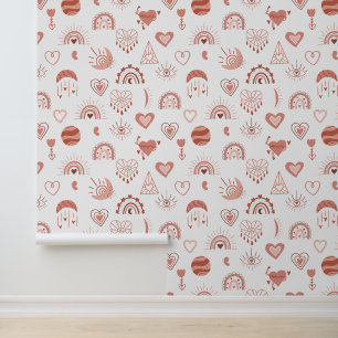 Blush   Terracotta Boho Heart Themed Pattern Wallpaper