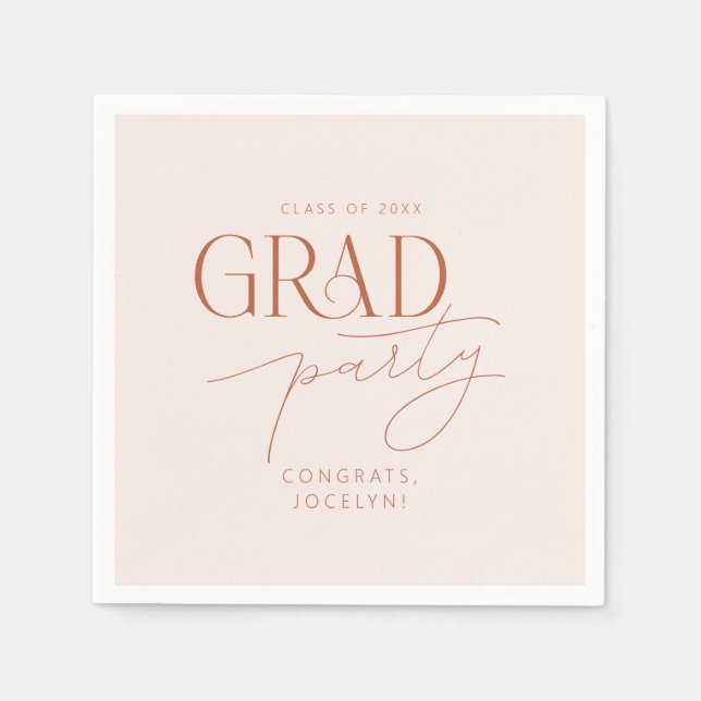Blush Terracotta Custom Minimalist Grad Party Napkin (Front)