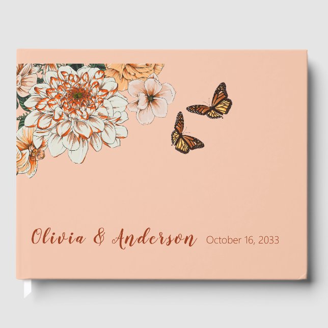 Blush Terracotta Floral Autumn Wedding  Guest Book (Front)