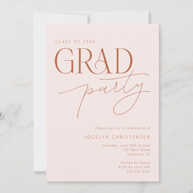 Blush Terracotta Modern Grad Party Invitation (Front)