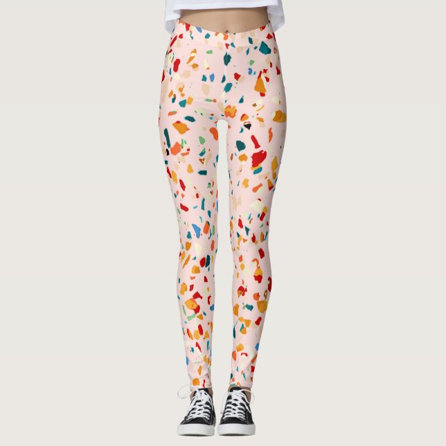Blush Terrazzo | Pink Eclectic Speckles | Abstract Leggings (Front)