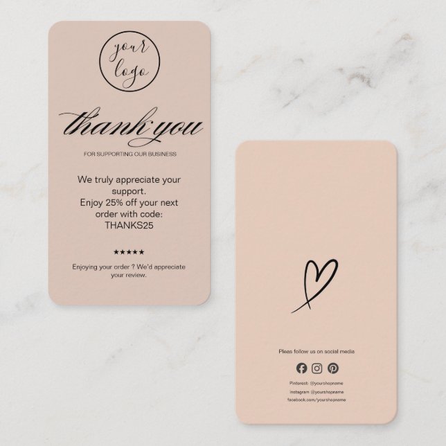 Blush Thank You Card Discount Code Review Business (Front/Back)