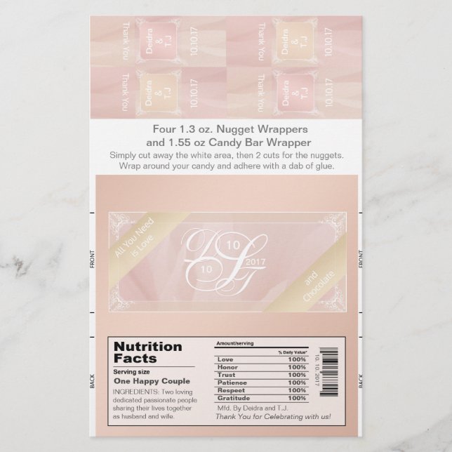 Blush Theme Candy Bar and Nugget Wrappers (Front)