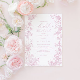 Blush Toile Bridal Shower Invite Pink Floral Chi