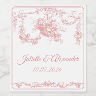 Blush Toile de Jouy Wedding Bottle Label with Cupi
