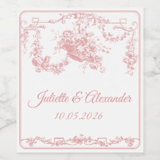 Blush Toile de Jouy Wedding Bottle Label with Cupi
