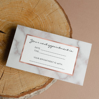 Blush tones pink rose gold white marble pattern appointment card