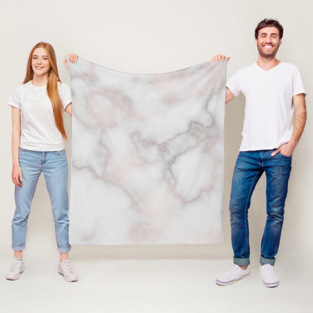 Blush tones pink rose gold white marble pattern fleece blanket (In Situ)