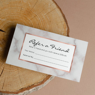 Blush tones pink rose gold white marble pattern referral card