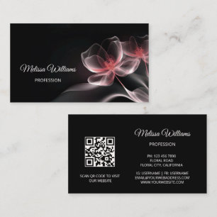 Blush Transparent Shiny Flowers Black  Business Card