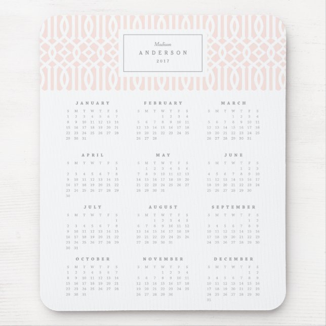 Blush Trellis Yearly Calendar Mousepad (Front)