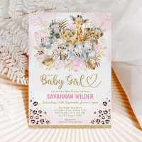 Blush Tropical Boho Safari Animals Baby Shower Inv