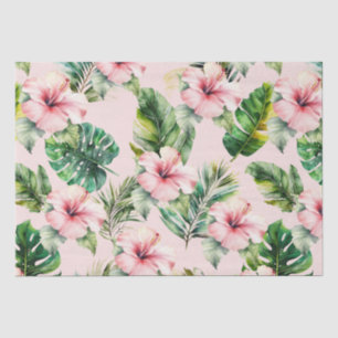 Blush Tropical Leaves Pink Hibiscus Flowers Tissue Paper