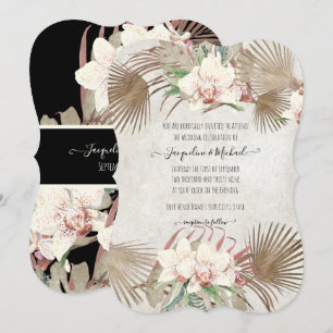 Blush Tropical Orchid Floral Palm Foliage Black Invitation