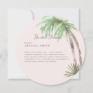 Blush Tropical Palm Foliage Round Bridal  Invitation