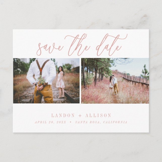 Blush Two Photo | Save the Date Invitation Postcard (Front)